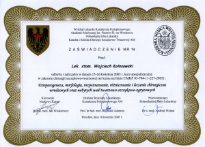 Kurs specializacyjny w zakresie chirurgii szczękowo-twarzowej