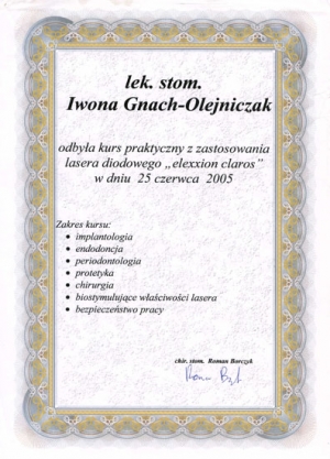 Kurs praktyczny z zastosowania lasera diodowego ELEXXION CLAROS