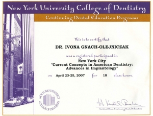 ADVANCES IN IMPLANTOLOGY CERTYFIKAT
