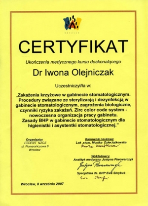 Certyfikat ukończenia medycznego kursu doskonalącego