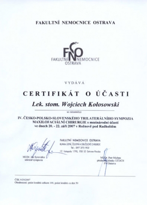 FAKULTNI NEMOCNICE OSTRAVA CERTIFIKAT
