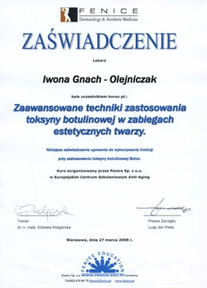 FENICE Zaawansowane techniki zastosowania toksyny botulinowej w zabiegach