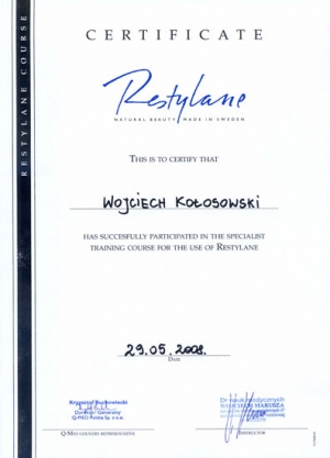 RESTYLANE CERTIFICATE