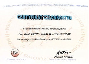 PTCHJU CERTYFIKAT CZŁONKOSTWA