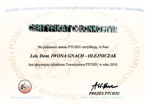 PTCHJU CERTYFIKAT CZŁONKOSTWA