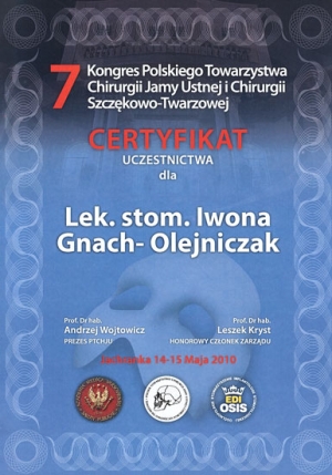 7 KONGRES PTCHJU CERTYFIKAT UCZESTNICTWA