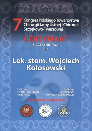 7 KONGRES PTCHJU CERTYFIKAT UCZESTNICTWA